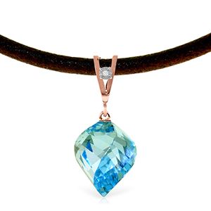 ALARRI 13.91 Carat 14K Solid Rose Gold Leather Necklace Diamond Blue Topaz