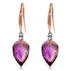 ALARRI 19.1 Carat 14K Solid Rose Gold Fish Hook Earrings Diamond Amethyst