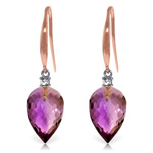 ALARRI 19.1 Carat 14K Solid Rose Gold Fish Hook Earrings Diamond Amethyst