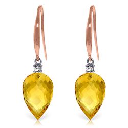 ALARRI 19.1 Carat 14K Solid Rose Gold Fish Hook Earrings Diamond Citrine