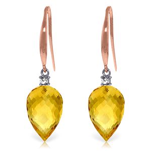 ALARRI 19.1 Carat 14K Solid Rose Gold Fish Hook Earrings Diamond Citrine