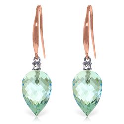 ALARRI 22.6 Carat 14K Solid Rose Gold Fish Hook Earrings Diamond Blue Topaz