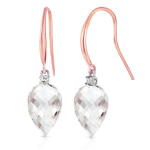ALARRI 24.6 CTW 14K Solid Rose Gold Fish Hook Earrings Diamond White Topaz