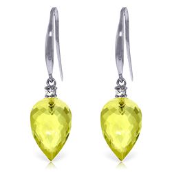 ALARRI 18.1 Carat 14K Solid White Gold Fish Hook Earrings Diamond Lemon Quartz