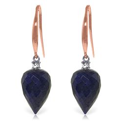 ALARRI 25.9 CTW 14K Solid Rose Gold Fish Hook Earrings Diamond Sapphire