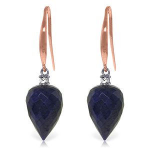 ALARRI 25.9 CTW 14K Solid Rose Gold Fish Hook Earrings Diamond Sapphire