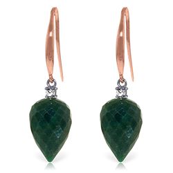ALARRI 25.9 CTW 14K Solid Rose Gold Fish Hook Earrings Diamond Emerald