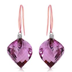 ALARRI 21.6 CTW 14K Solid Rose Gold Fish Hook Earrings Diamond Amethyst