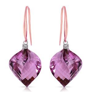 ALARRI 21.6 CTW 14K Solid Rose Gold Fish Hook Earrings Diamond Amethyst