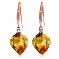 ALARRI 23.6 Carat 14K Solid Rose Gold Fish Hook Earrings Diamond Citrine