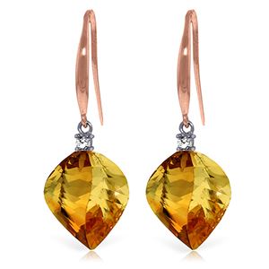 ALARRI 23.6 Carat 14K Solid Rose Gold Fish Hook Earrings Diamond Citrine