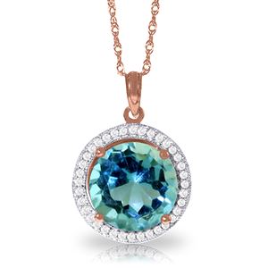 ALARRI 8 Carat 14K Solid Rose Gold Diamond Blue Topaz Necklace