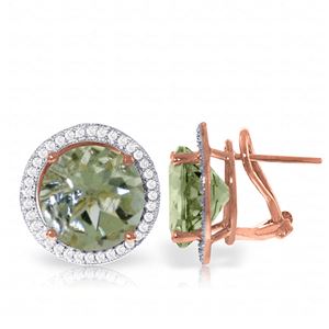 ALARRI 10.4 Carat 14K Solid Rose Gold French Clips Earrings Diamond Green Amethyst