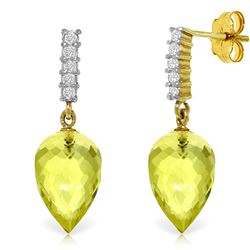 ALARRI 18.15 Carat 14K Solid Gold Earrings Diamond Lemon Quartz