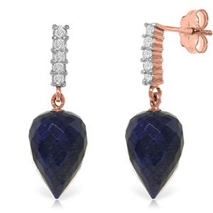 ALARRI 25.95 Carat 14K Solid Rose Gold Earrings Diamond Briolette Sapphire