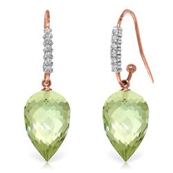 ALARRI 19.19 CTW 14K Solid Rose Gold Diamond Green Amethyst Hook Earrings