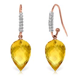 ALARRI 19.18 Carat 14K Solid Rose Gold Diamond Citrine Hook Earrings