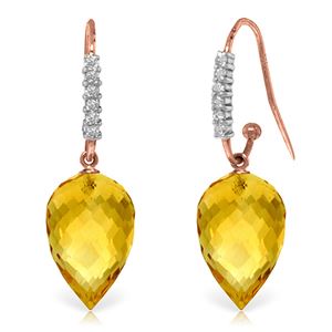 ALARRI 19.18 Carat 14K Solid Rose Gold Diamond Citrine Hook Earrings