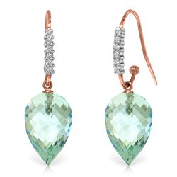 ALARRI 22.68 Carat 14K Solid Rose Gold Diamond Blue Topaz Hook Earrings