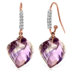 ALARRI 21.68 Carat 14K Solid Rose Gold Diamond Spiral Amethyst Hook Drops