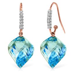 ALARRI 27.98 CTW 14K Solid Rose Gold Fish Hook Earrings Diamond Blue Topaz