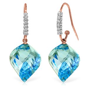 ALARRI 27.98 CTW 14K Solid Rose Gold Fish Hook Earrings Diamond Blue Topaz