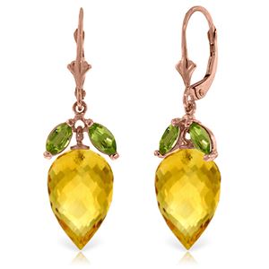 ALARRI 20 Carat 14K Solid Rose Gold Earrings Peridot Briolette Citrine