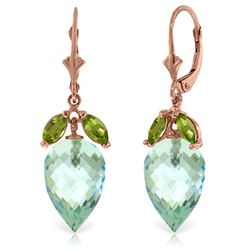 ALARRI 23.5 Carat 14K Solid Rose Gold Earrings Peridot Briolette Blue Topaz