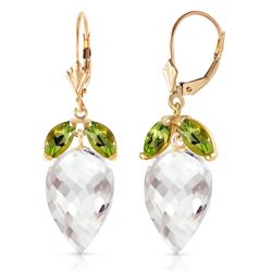 ALARRI 25.5 CTW 14K Solid Gold Earrings Peridot Briolette White Topaz