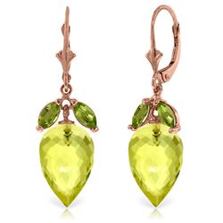 ALARRI 19 CTW 14K Solid Rose Gold Earrings Peridot Briolette Lemon Quartz