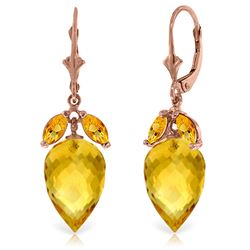 ALARRI 20 Carat 14K Solid Rose Gold Earrings Pointy Briolette Citrine