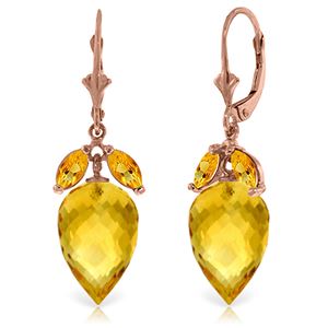 ALARRI 20 Carat 14K Solid Rose Gold Earrings Pointy Briolette Citrine