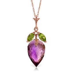 ALARRI 10 Carat 14K Solid Rose Gold Necklace Peridot Pointy Briolette Amethyst
