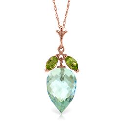 ALARRI 11.75 Carat 14K Solid Rose Gold Necklace Peridot Briolette Blue Topaz
