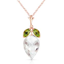 ALARRI 12.75 Carat 14K Solid Rose Gold Necklace Peridot Briolette White Topaz