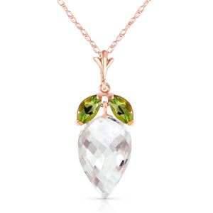 ALARRI 12.75 Carat 14K Solid Rose Gold Necklace Peridot Briolette White Topaz