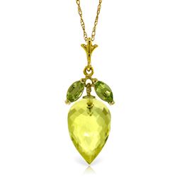 ALARRI 9.5 Carat 14K Solid Gold Necklace Peridot Briolette Lemon Quartz