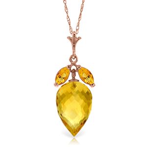 ALARRI 10 CTW 14K Solid Rose Gold Necklace Marquis Pointy Briolette Citrine