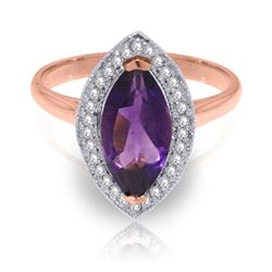 ALARRI 1.8 CTW 14K Solid Rose Gold Ring Diamond Marquis Amethyst