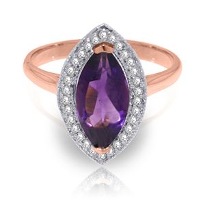 ALARRI 1.8 CTW 14K Solid Rose Gold Ring Diamond Marquis Amethyst