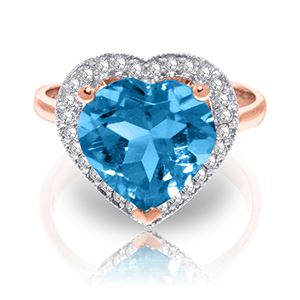 ALARRI 6.44 Carat 14K Solid Rose Gold Ring Diamond Heart Blue Topaz