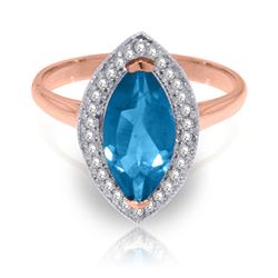 ALARRI 2.4 Carat 14K Solid Rose Gold Ring Diamond Marquis Blue Topaz