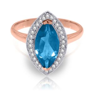 ALARRI 2.4 Carat 14K Solid Rose Gold Ring Diamond Marquis Blue Topaz