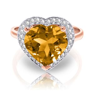 ALARRI 3.24 CTW 14K Solid Rose Gold Ring Diamond Heart Citrine