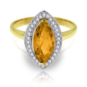 ALARRI 1.8 Carat 14K Solid Gold Ring Diamond Marquis Citrine