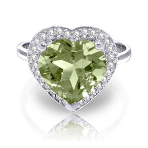 ALARRI 3.24 Carat 14K Solid White Gold Ring Diamond Heart Green Amethyst