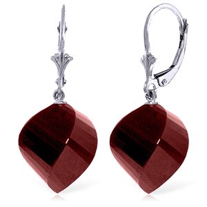 ALARRI 30.5 CTW 14K Solid White Gold Leverback Earrings Twisted Briolette Ruby