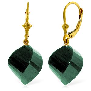 ALARRI 14K Solid Gold Leverback Earrings Twisted Briolette Emeralds