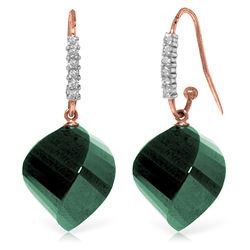 ALARRI 14K Solid Rose Gold Fish Hook Earrings w/ Diamonds & Emeralds