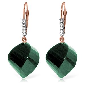 ALARRI 14K Solid Rose Gold Leverback Earrings Diamonds & Briolette Emeralds
